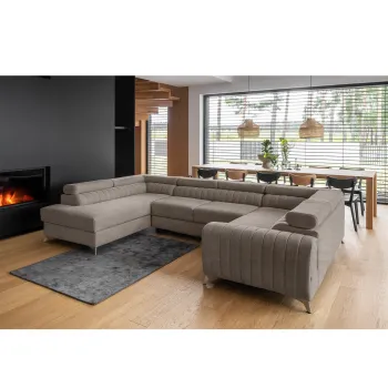 Coltar extensibil dreapta 6 locuri ELTAP, RT-07PO, Louis, 347x202x92 cm, lemn/poliester, gri imagine