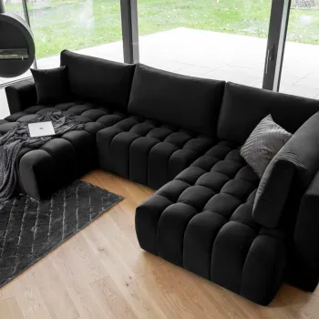 Coltar extensibil dreapta 6 locuri ELTAP, RT-10LO, Bonito, 350x175x92 cm, lemn/poliester, negru imagine
