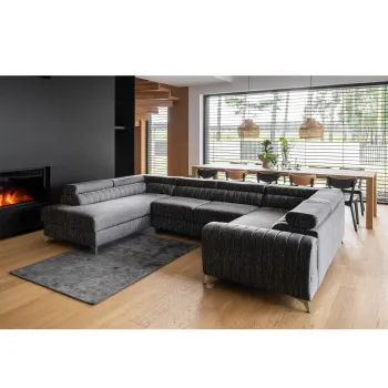 Coltar extensibil dreapta 6 locuri ELTAP, RT-10MAR, Louis, 347x202x92 cm, lemn/poliester, negru imagine