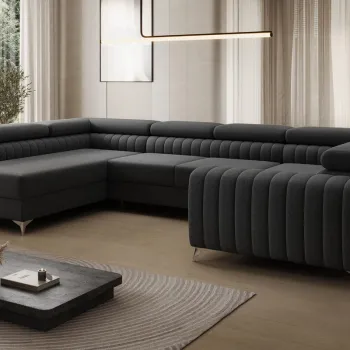 Coltar extensibil dreapta 6 locuri ELTAP, RT-14SAW, Louis, 347x202x92 cm, lemn/poliester, negru imagine