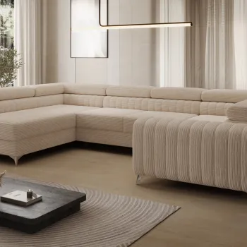 Coltar extensibil dreapta 6 locuri ELTAP, RT-18JAR, Louis, 347x202x92 cm, lemn/poliester, bej deschis imagine