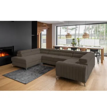 Coltar extensibil dreapta 6 locuri ELTAP, RT-18VER, Louis, 347x202x92 cm, lemn/poliester, bej inchis imagine