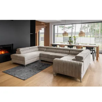 Coltar extensibil dreapta 6 locuri ELTAP, RT-20MAR, Louis, 347x202x92 cm, lemn/poliester, bej deschis imagine