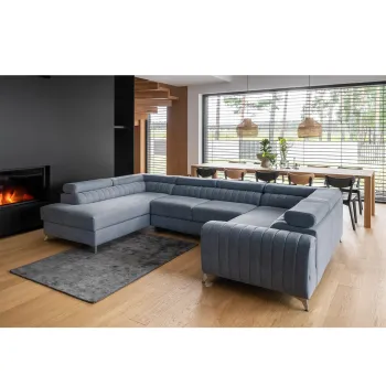 Coltar extensibil dreapta 6 locuri ELTAP, RT-40GO, Louis, 347x202x92 cm, lemn/poliester, albastru deschis imagine