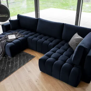 Coltar extensibil dreapta 6 locuri ELTAP, RT-40LO, Bonito, 350x175x92 cm, lemn/poliester, albastru inchis imagine