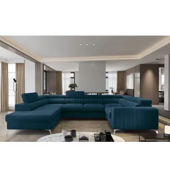 Coltar extensibil dreapta 6 locuri ELTAP, RT-40NU, Louis, 347x202x92 cm, lemn/poliester, albastru inchis imagine