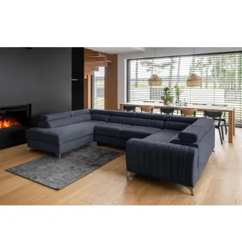 Coltar extensibil dreapta 6 locuri ELTAP, RT-40PO, Louis, 347x202x92 cm, lemn/poliester, albastru inchis imagine