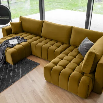 Coltar extensibil dreapta 6 locuri ELTAP, RT-45LO, Bonito, 350x175x92 cm, lemn/poliester, mustar imagine