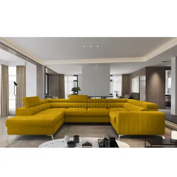 Coltar extensibil dreapta 6 locuri ELTAP, RT-45LO, Louis, 347x202x92 cm, lemn/poliester, mustar imagine