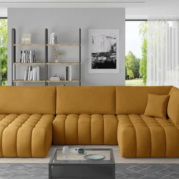 Coltar extensibil dreapta 6 locuri ELTAP, RT-45NU, Bonito, 350x175x92 cm, lemn/poliester, mustar imagine