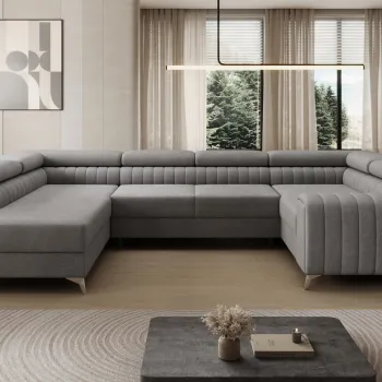 Coltar extensibil dreapta 6 locuri ELTAP, RT-85MO, Louis, 347x202x92 cm, lemn/poliester, gri imagine