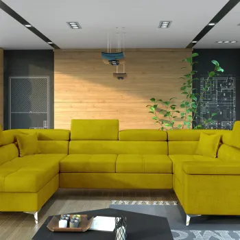 Coltar extensibil dreapta 6 locuri ELTAP, Th_02, Thiago, 342x208x88 cm, lemn/poliester, galben imagine