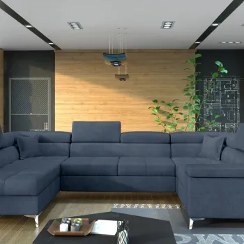 Coltar extensibil dreapta 6 locuri ELTAP, Th_03, Thiago, 342x208x88 cm, lemn/poliester, albastru imagine