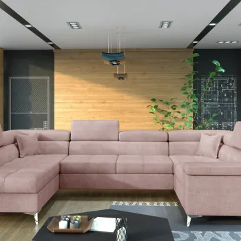 Coltar extensibil dreapta 6 locuri ELTAP, Th_05, Thiago, 342x208x88 cm, lemn/poliester, roz deschis imagine