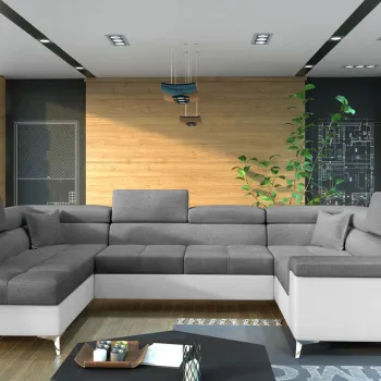 Coltar extensibil dreapta 6 locuri ELTAP, Th_07, Thiago, 342x208x88 cm, lemn/poliester, gri inchis/alb imagine