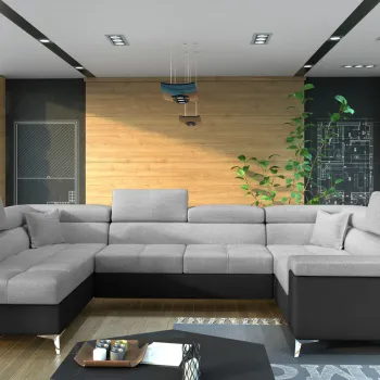 Coltar extensibil dreapta 6 locuri ELTAP, Th_09, Thiago, 342x208x88 cm, lemn/poliester, gri deschis/negru imagine