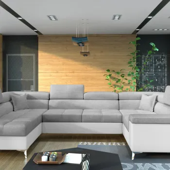 Coltar extensibil dreapta 6 locuri ELTAP, Th_10, Thiago, 342x208x88 cm, lemn/poliester, gri deschis/alb imagine