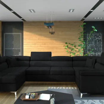 Coltar extensibil dreapta 6 locuri ELTAP, Th_101, Thiago, 342x208x88 cm, lemn/poliester, negru imagine