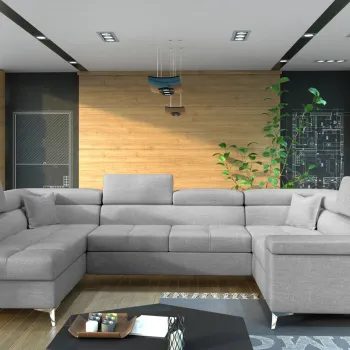 Coltar extensibil dreapta 6 locuri ELTAP, Th_11, Thiago, 342x208x88 cm, lemn/poliester, gri deschis imagine