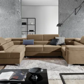 Coltar extensibil dreapta 6 locuri ELTAP, Th_12, Thiago, 342x208x88 cm, lemn/poliester, maro deschis imagine