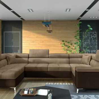 Coltar extensibil dreapta 6 locuri ELTAP, Th_13, Thiago, 342x208x88 cm, lemn/poliester, maro deschis/maro inchis imagine