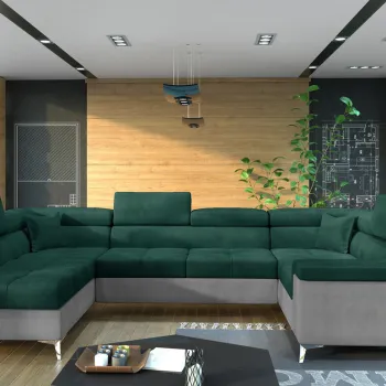 Coltar extensibil dreapta 6 locuri ELTAP, Th_16, Thiago, 342x208x88 cm, lemn/poliester, verde inchis/gri deschis imagine