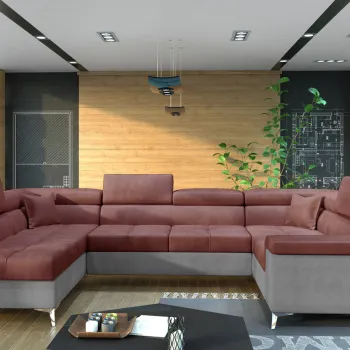 Coltar extensibil dreapta 6 locuri ELTAP, Th_18, Thiago, 342x208x88 cm, lemn/poliester, roz inchis/gri deschis imagine