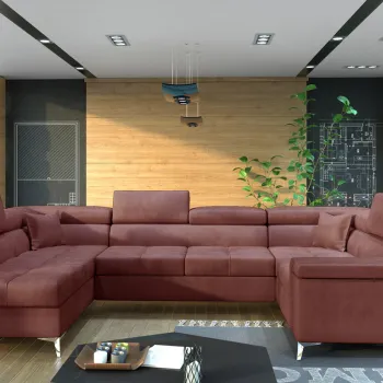 Coltar extensibil dreapta 6 locuri ELTAP, Th_19, Thiago, 342x208x88 cm, lemn/poliester, roz inchis imagine