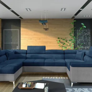 Coltar extensibil dreapta 6 locuri ELTAP, Th_20, Thiago, 342x208x88 cm, lemn/poliester, albastru inchis/gri deschis imagine