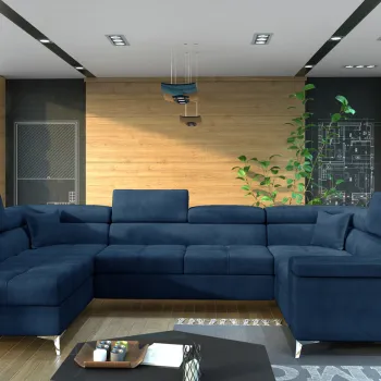 Coltar extensibil dreapta 6 locuri ELTAP, Th_21, Thiago, 342x208x88 cm, lemn/poliester, albastru inchis imagine