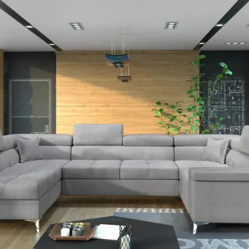 Coltar extensibil dreapta 6 locuri ELTAP, Th_22, Thiago, 342x208x88 cm, lemn/poliester, gri deschis imagine