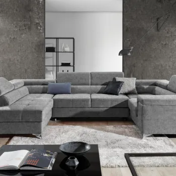 Coltar extensibil dreapta 6 locuri ELTAP, Th_63, Thiago, 342x208x88 cm, lemn/poliester, gri imagine