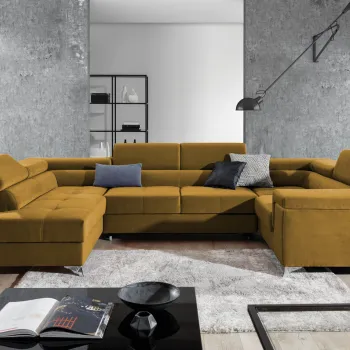 Coltar extensibil dreapta 6 locuri ELTAP, Th_65, Thiago, 342x208x88 cm, lemn/poliester, mustar imagine