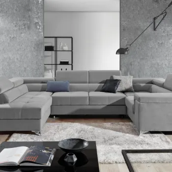 Coltar extensibil dreapta 6 locuri ELTAP, Th_69, Thiago, 342x208x88 cm, lemn/poliester, gri deschis imagine