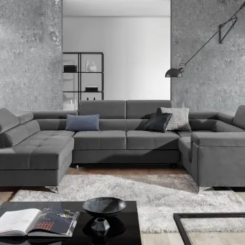 Coltar extensibil dreapta 6 locuri ELTAP, Th_71, Thiago, 342x208x88 cm, lemn/poliester, gri inchis imagine