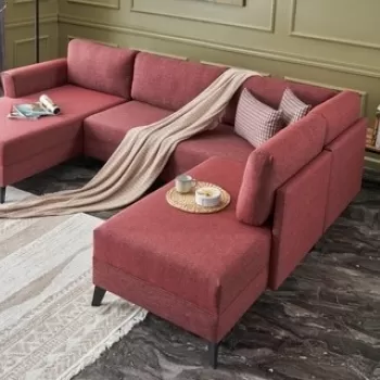 Coltar extensibil Eris, Balcab Home, 300x78x80 cm, lemn, rosu imagine