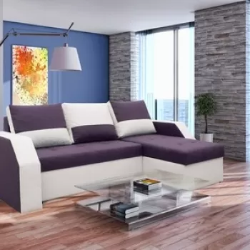 Coltar extensibil Madrid, 226x145x79 cm, 2 lazi depozitare, Reversibil, Alb/ Mov imagine