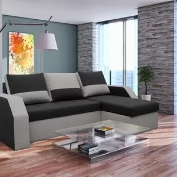 Coltar extensibil Madrid, 226x145x79 cm, 2 lazi depozitare, Reversibil, Gri/Negru imagine