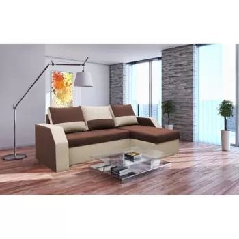 Coltar extensibil Madrid, 226x145x79 cm, 2 lazi depozitare, Reversibil, Maro/Bej imagine