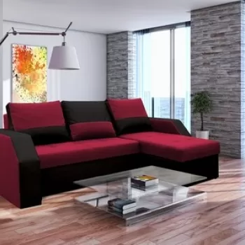 Coltar extensibil Madrid, 226x145x79 cm, 2 lazi depozitare, Reversibil, Rosu/Negru imagine