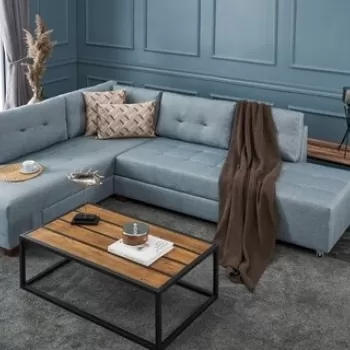 Coltar extensibil pe dreapta Manama, Balcab Home, 280x206x85 cm, lemn, albastru deschis imagine