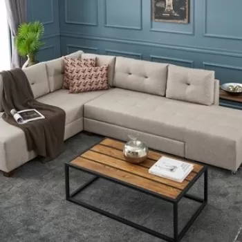 Coltar extensibil pe dreapta Manama, Balcab Home, 280x206x85 cm, lemn, crem imagine