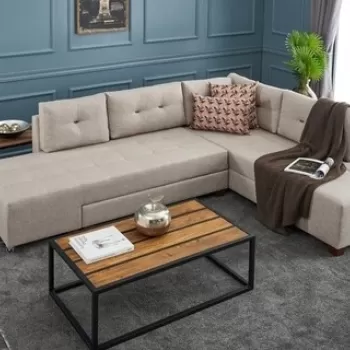 Coltar extensibil pe stanga Manama, Balcab Home, 280x206x85 cm, lemn, crem imagine