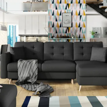 Coltar extensibil reversibil 3 locuri ELTAP, AsgL-01, Asgard, 248x162x93 cm, lemn/poliester, negru imagine