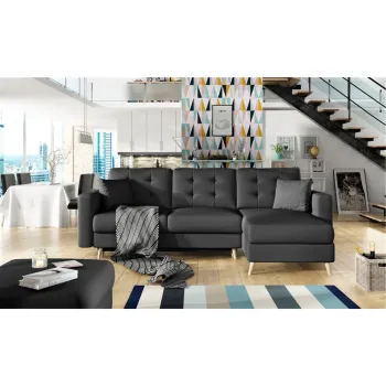 Coltar extensibil reversibil 3 locuri ELTAP, AsgL-03, Asgard, 248x162x93 cm, lemn/poliester, negru imagine