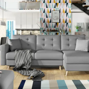 Coltar extensibil reversibil 3 locuri ELTAP, AsgL-04, Asgard, 248x162x93 cm, lemn/poliester, gri imagine