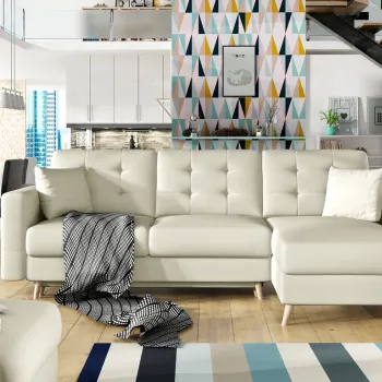 Coltar extensibil reversibil 3 locuri ELTAP, AsgL-05, Asgard, 248x162x93 cm, lemn/poliester, bej deschis imagine