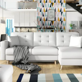 Coltar extensibil reversibil 3 locuri ELTAP, AsgL-07, Asgard, 248x162x93 cm, lemn/poliester, alb imagine