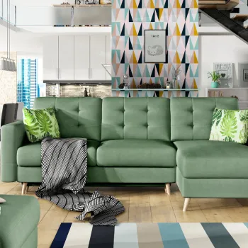 Coltar extensibil reversibil 3 locuri ELTAP, AsgL-08, Asgard, 248x162x93 cm, lemn/poliester, verde deschis imagine
