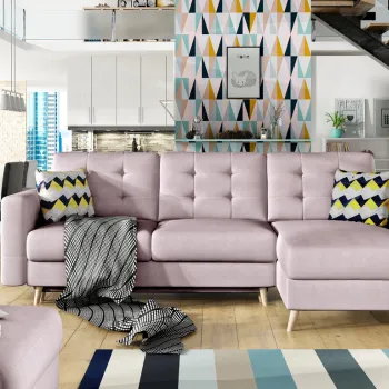 Coltar extensibil reversibil 3 locuri ELTAP, AsgL-09, Asgard, 248x162x93 cm, lemn/poliester, roz deschis imagine